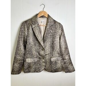 Chicos Blazer Womens Small‎ Tan Snake Embossed Print Blazer Career Jacket